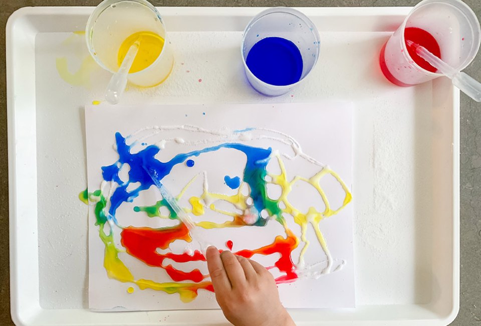 Kids Crafts: Easy Salt Paintings Draw a design with glue then paint! Photo by Liz Baill @creativemoms