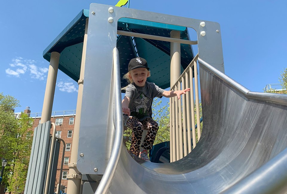 Slides, climbing structures, and knight-themed features galore make Ravenswood Playground a crowd-pleaser.