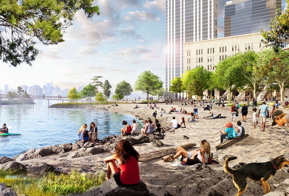River Ring's long-term development includes a new protected public beach on the East River; for now, visitors to the space can enjoy a new mini-golf course and sustainable far.