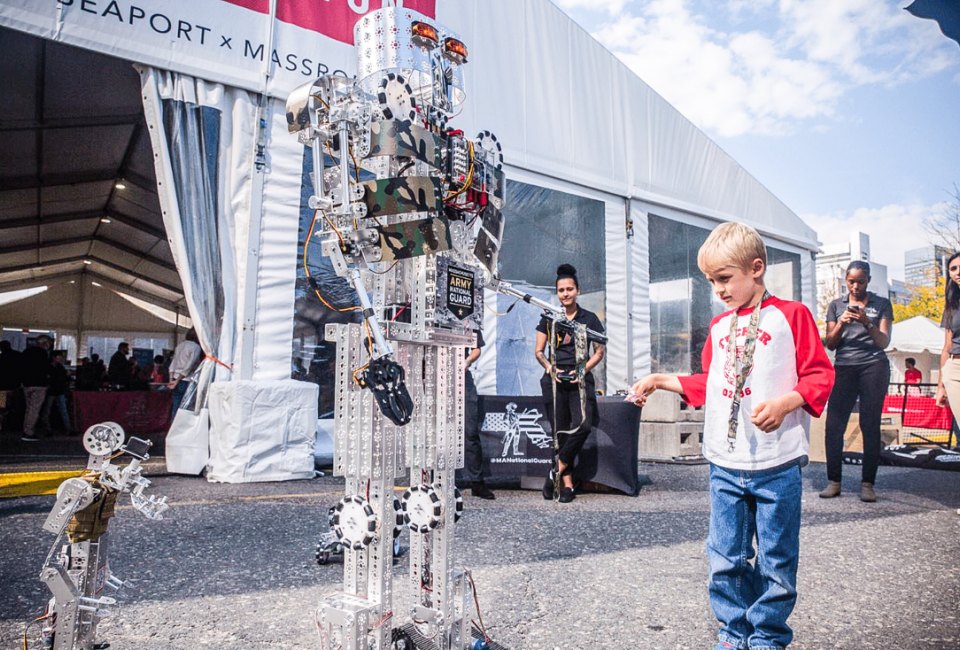 Head to the Seaport for a free Robot Block Party this weekend in Boston. RoboBoston photo courtesy of Mass Robotics