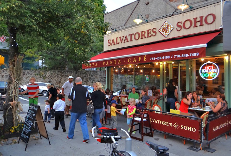 Grab an outside table on a warm night at Salvatore’s of Soho, located near Wave Hill in the Bronx. 