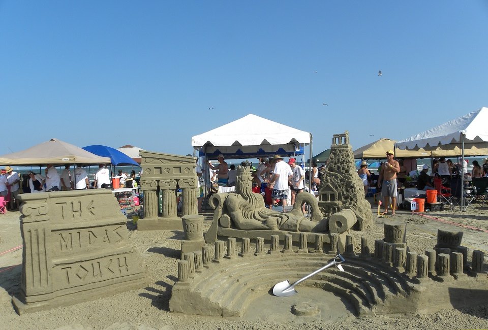 Get pointers from the experts during Stewart Beach's Sandcastle Building Lessons./Photo courtesy of Galveston CVB.