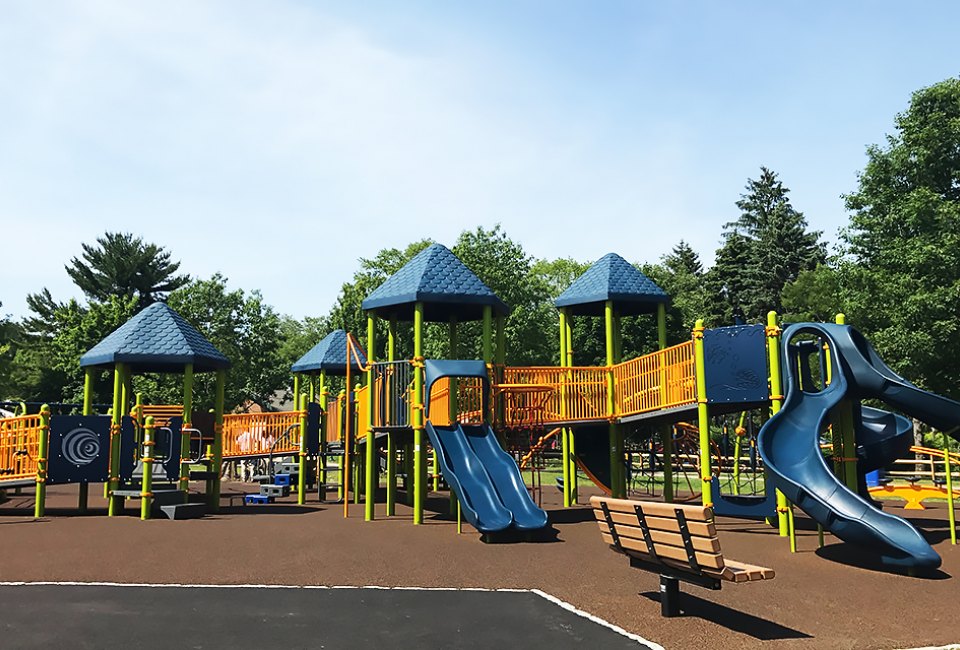 The newly renovated playground in Saxon Woods Park has tons of cool new features. 