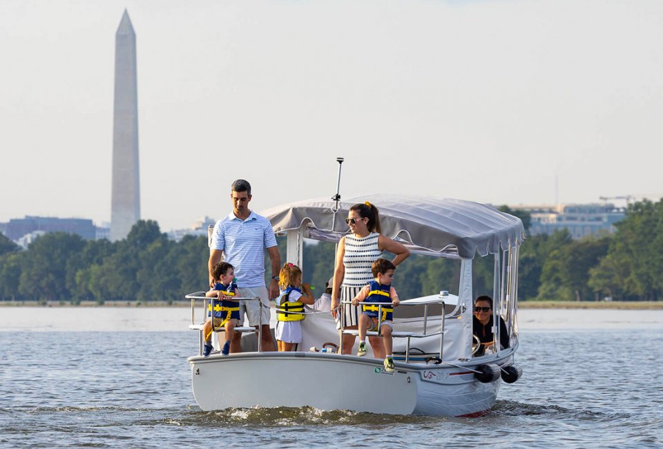 Rent an easy-to-drive electric boat for a scenic and cool family outing. Photo courtesy of SeaDC at dceboats.com