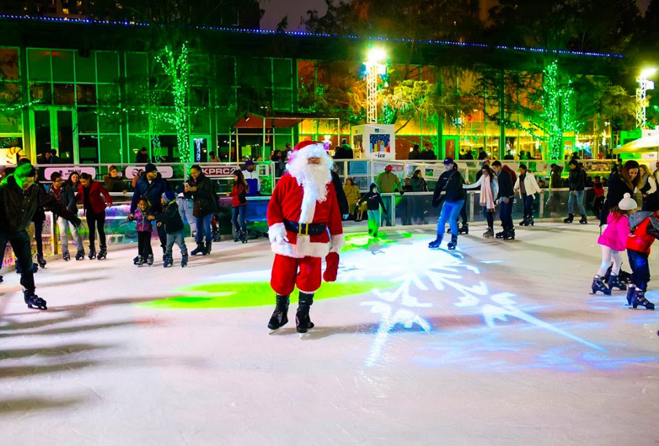 Lace up your skates and have a whirl round the rink with Santa at Discovery Green this Christmas weekend. Photo courtesy of Discovery Green