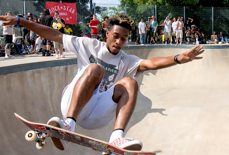 Hudson River Park's Pier 62 Skate Park is FREE and is open to all skateboarders and rollerbladers. Photo courtesy of Hudson River Park 
