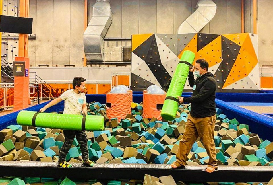 Try to keep your balance at Sky Zone Trampoline Park in Norwalk. Photo courtesy of Sky Zone