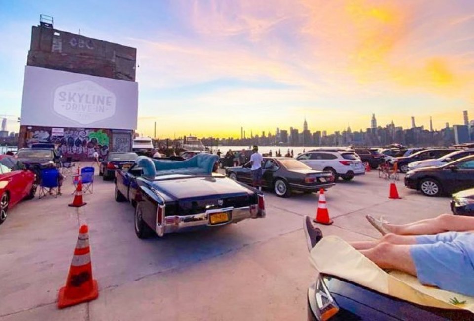 Enjoy a magical night at the Skyline Drive-In Movie Theater on the Greenpoint waterfront. Photo courtesy of the Skyline Drive-In