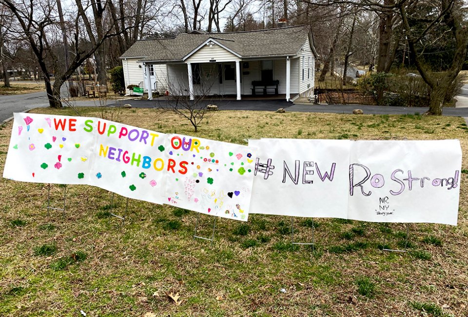 Resolve remains strong in New Rochelle where the Girl Scouts created this neighborly sign. Photo by the author