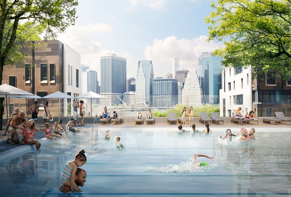 A permanent pool is coming to Squibb Park in Brooklyn Heights. Rendering courtesy of Brooklyn Bridge Park