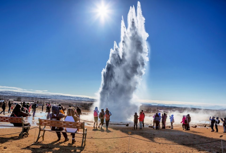 Geysers are a common sight in Iceland but the Strokkur Geyser is particularly impressive.