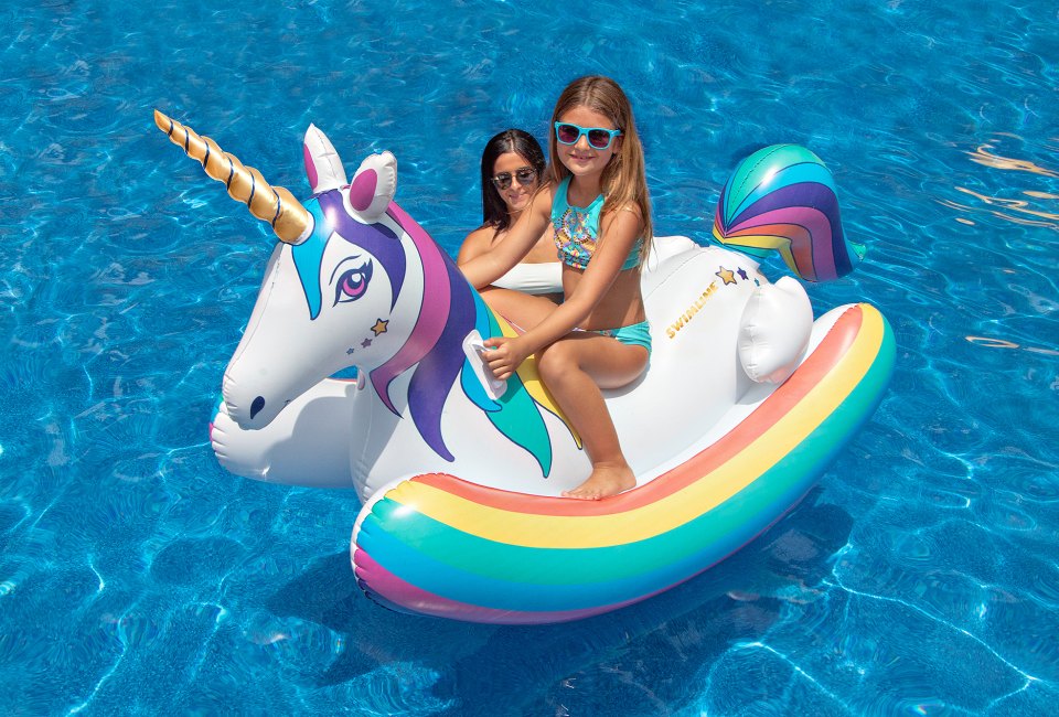 A unicorn float makes time in the pool extra fun!