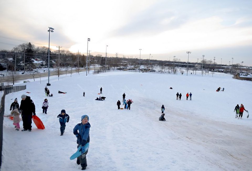 Sledding at Techny Prarie Park Fields