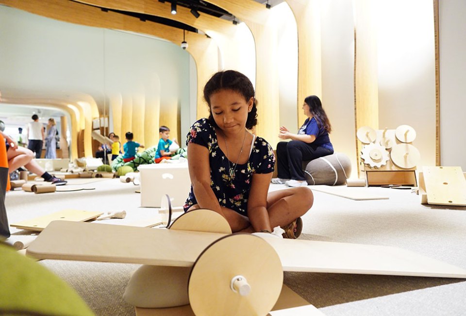 There are a variety of hands-on stations at the 81st Street Studio, the new STEM and art-inspired play space at The Met. 