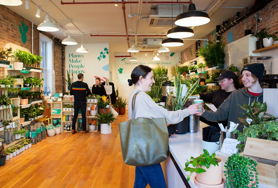 Plants—and coffee, hot cocoa, and more—make people happy at The Sill's new retail location in Park Slope.