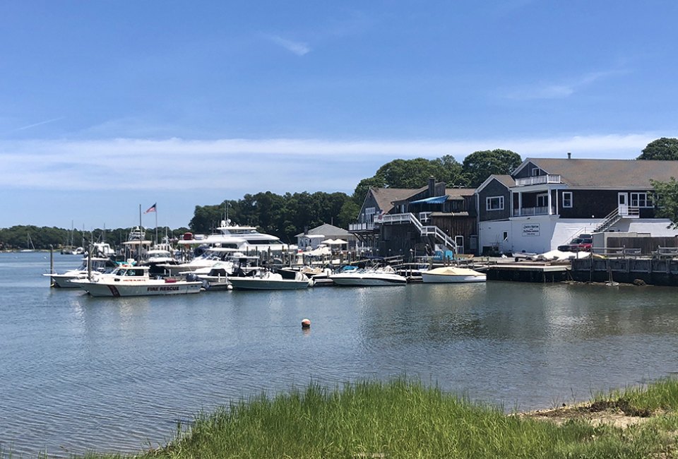 The harbor at Shelter Island Heights is a welcoming sight for visitors. 
