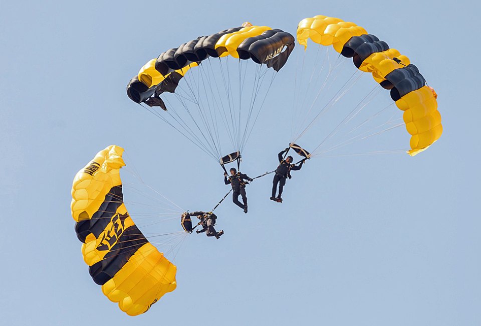 The U.S. Army Golden Knights Parachute team returns to Jones Beach to put on a show during the annual air show Memorial Day weekend. Photo courtesy of the U.S. Army Golden Knights/via Facebook