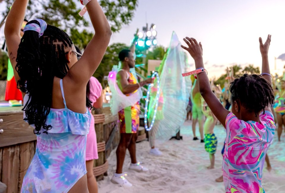 It's the final weekend of the Typhoon Lagoon After Hours Glow Party, with illuminated rides, snacks, and a dance party. Photo courtesy of Disney