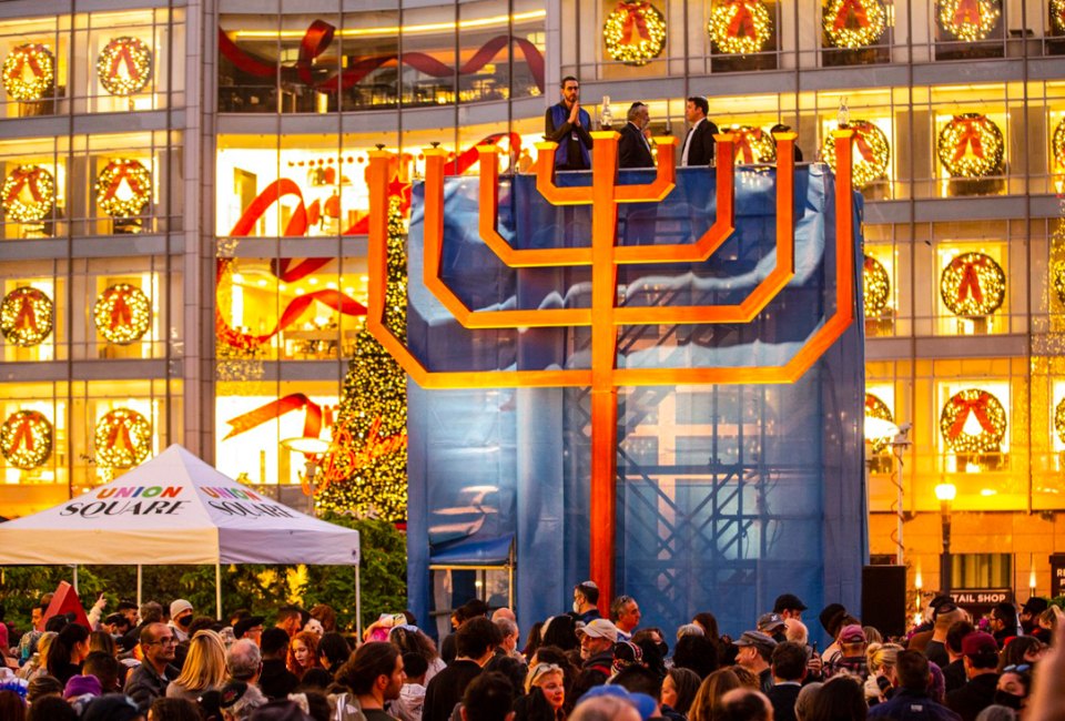 The Union Square Menorah Lighting kicks off Hanukkah celebrations. Photo courtesy of the Bill Graham Menorah Project.