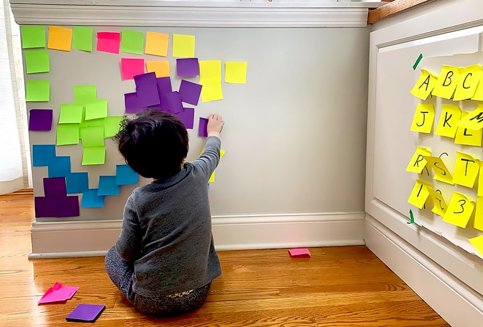 Have a Post-it party! Easy but fun games for toddlers can be made with household items.