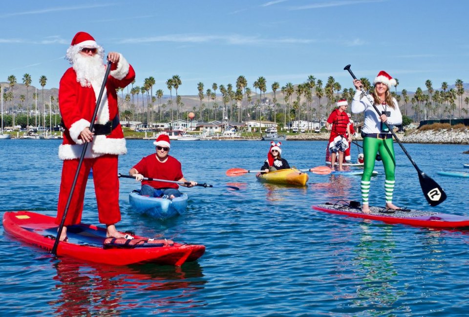 Only in LA can you paddle with Santa. Photo courtesy of Ventura Harbor Village