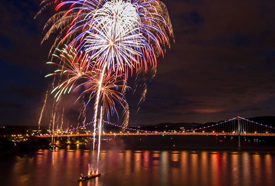 Watch a fireworks display like you’ve likely never seen before: in the middle of the Hudson River. Photo courtesy of Walkway over the Hudson 