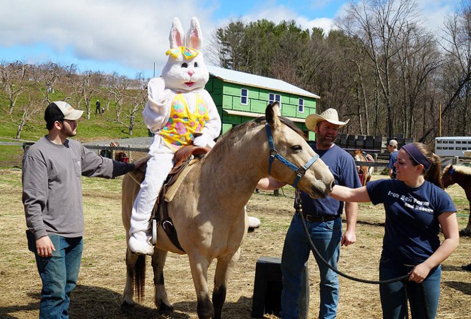 The Easter Bunny rides in for a day of fun at Harvest Moon Farm and Orchard. Photo courtesy of the orchard