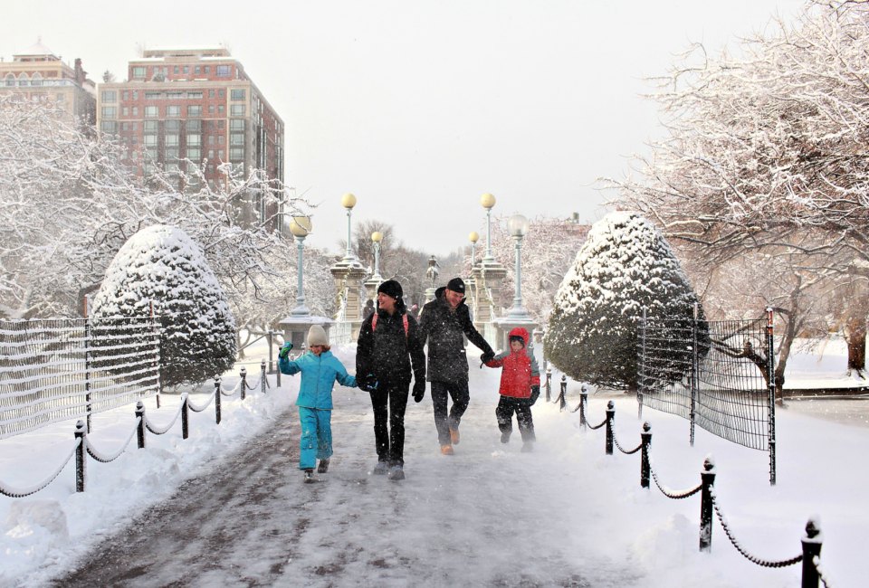 Winter walk in the Public Garden. Photo courtesy of Massachusetts Office of Travel & Tourism