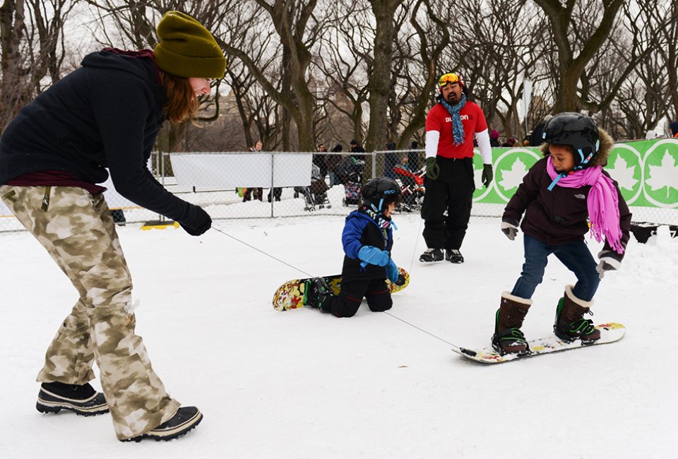 Learn to snowboard at Winter Jam in Central Park. Photo by Daniel Avila for NYC Parks